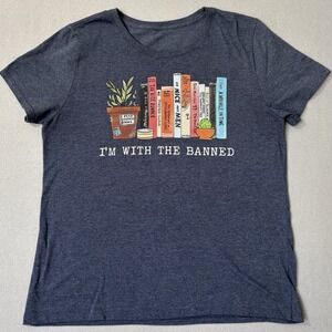 Women Graphic T shirt "I'm With The Banned" Bookshelf Print Short Sleeve Casual